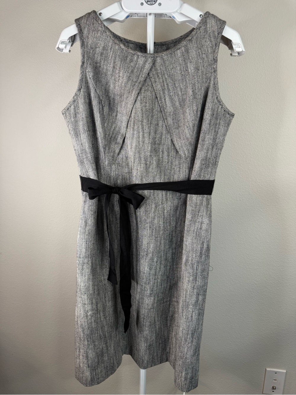 Talbots Gray Sheath Dress with Black Waist Tie